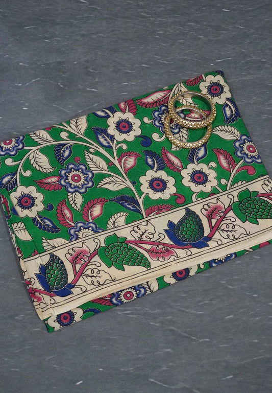 Kalamkari Silk Saree - Green - Beige (Copy)