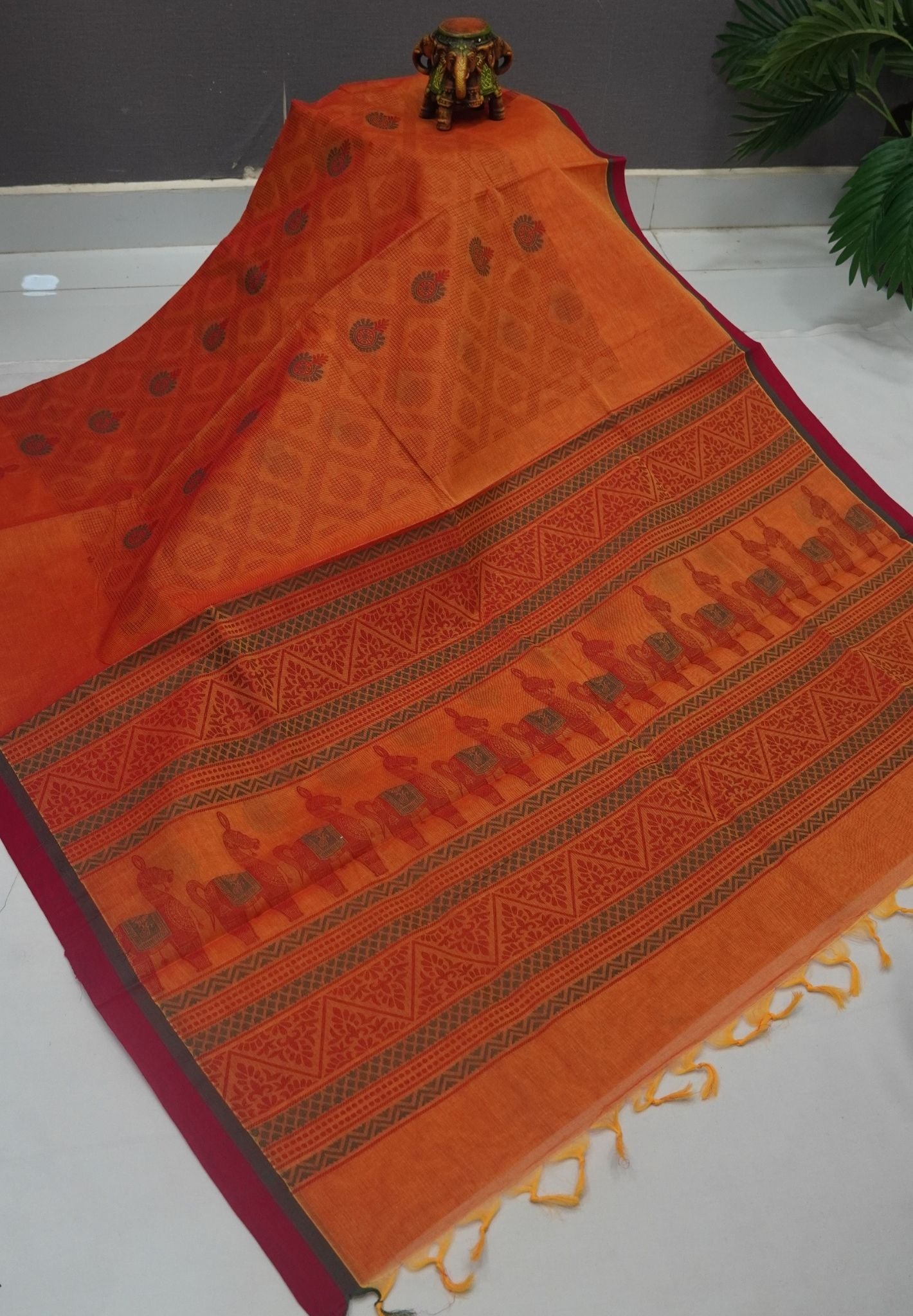 Cotton Saree-Orange in Thread Work