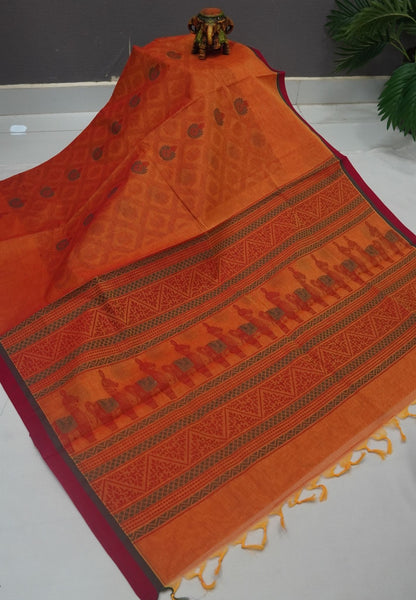 Cotton Saree-Orange in Thread Work