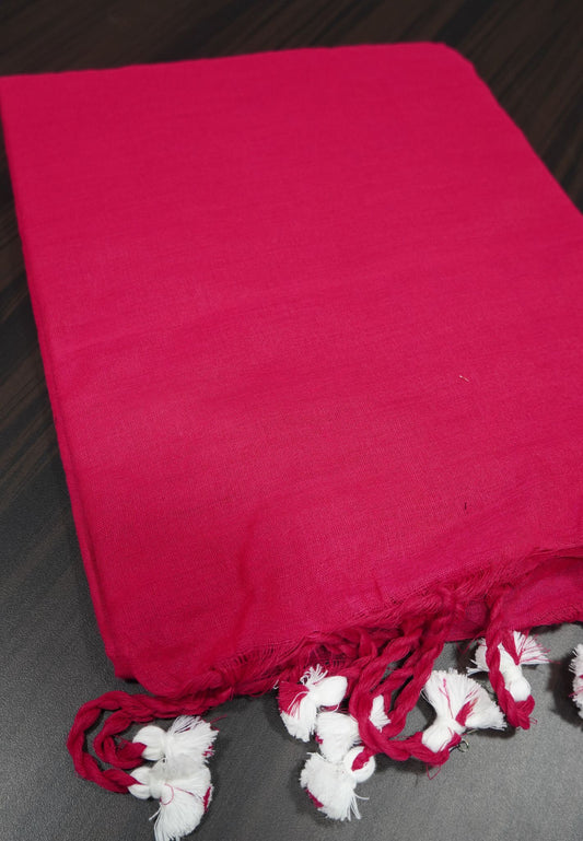 Khadi Cotton Saree - Rani Pink