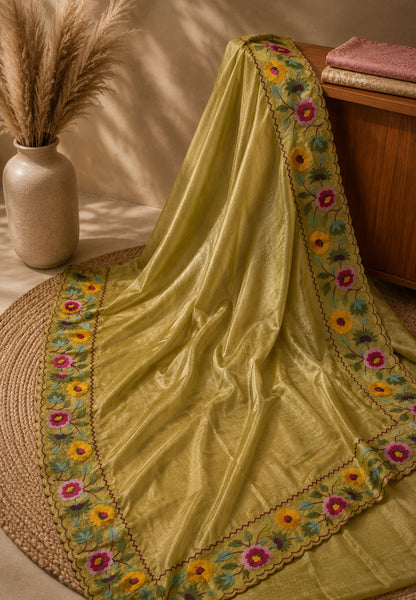 Organza Saree -Light Green with Floral Border
