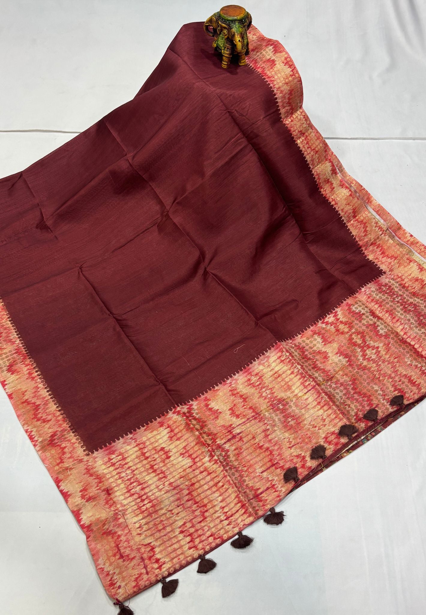 Semi Tussar Saree-Honey with Coin Zari Border
