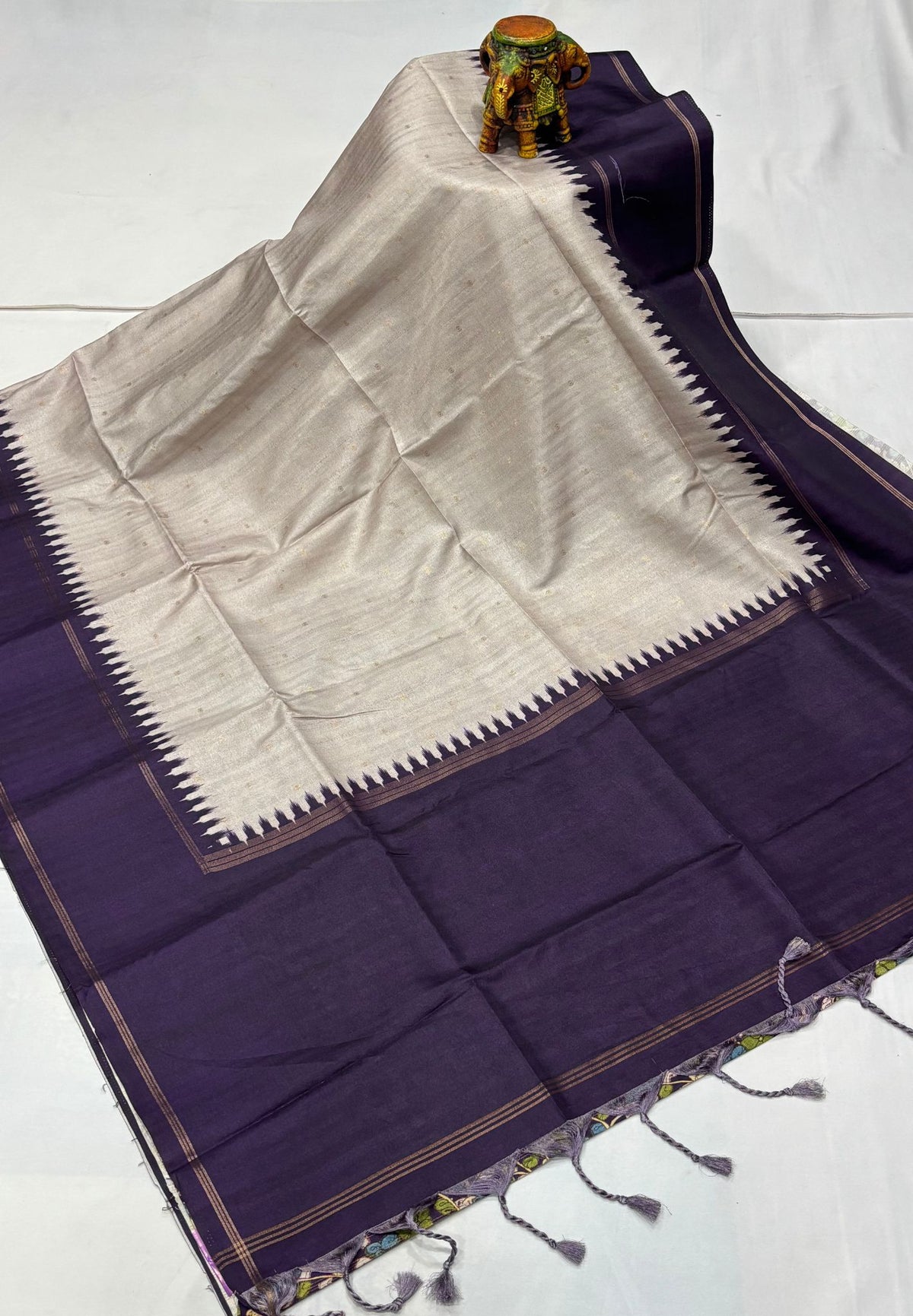 Semi Tussar Saree-Beige with Plain Zari Border