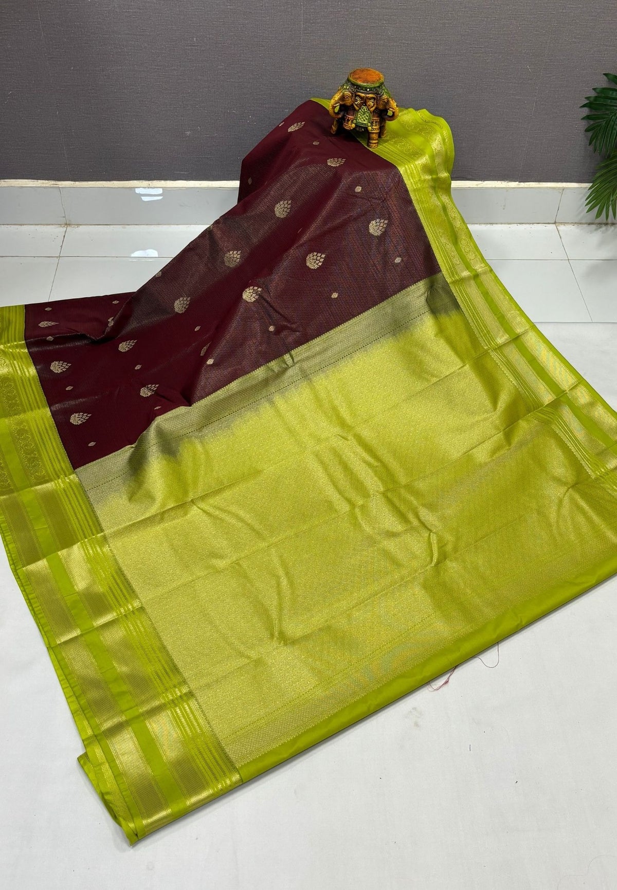 Budget Kanchipuram Saree-Maroon with Contrast Border