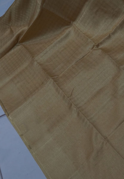 Matka Tussar Saree-Sandle with Zari Checks