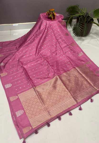 Gaji Silk Saree-Onion Pink with Jumka Zari Butta