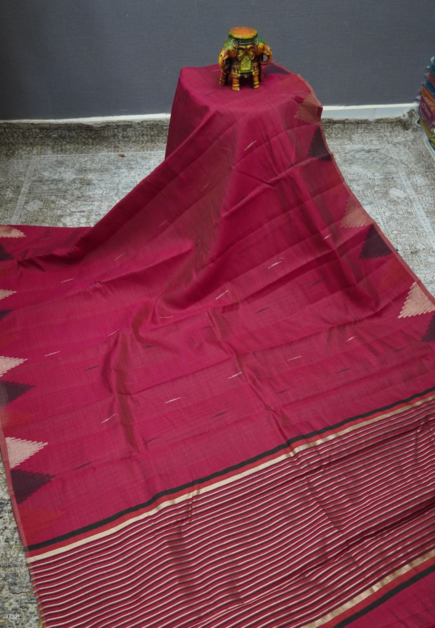 Semi Tussar Saree – Contemporary Temple Border Design – Rose
