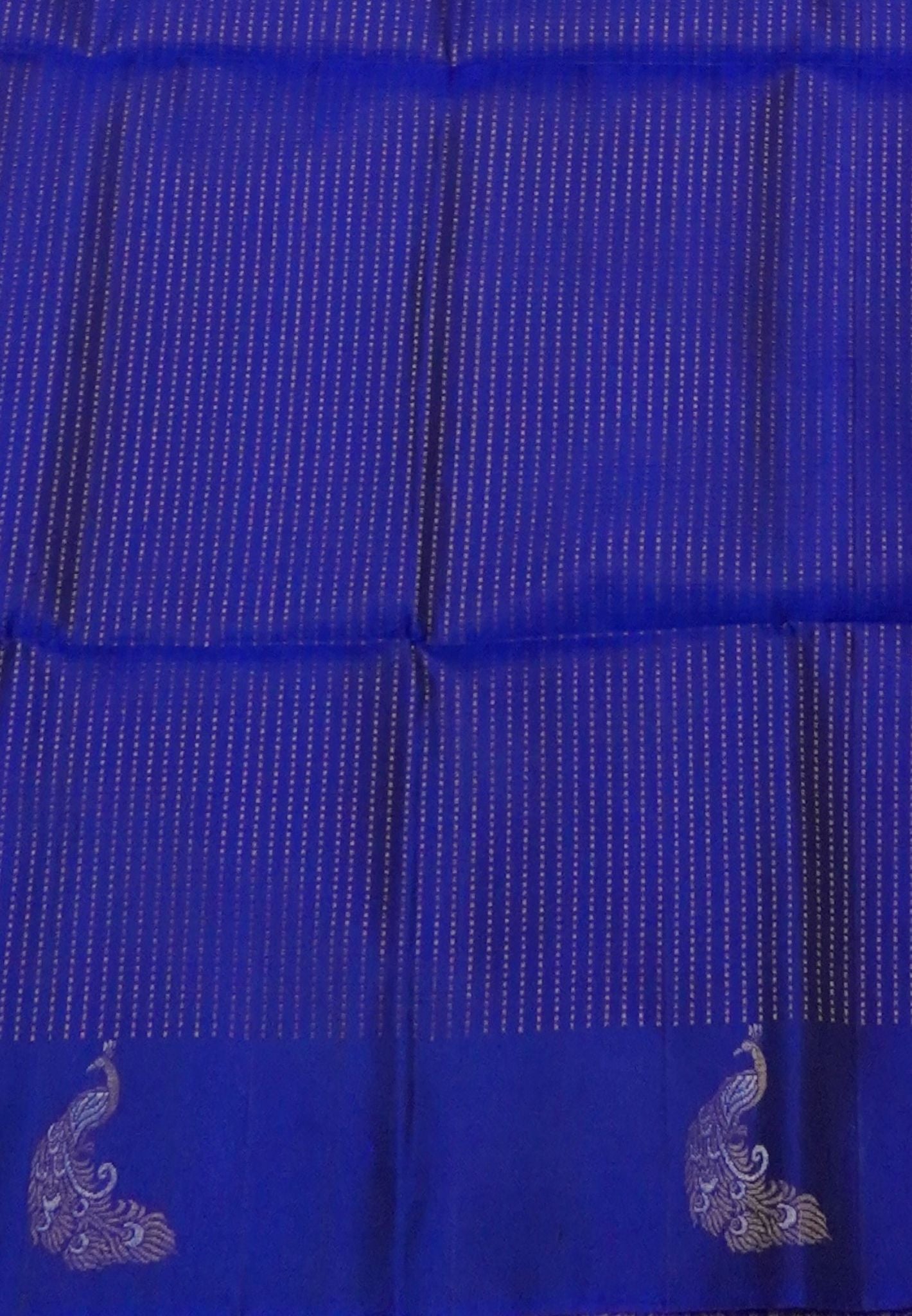 Pure Kanchipuram Silk Saree-Blue with Peacock Buttas