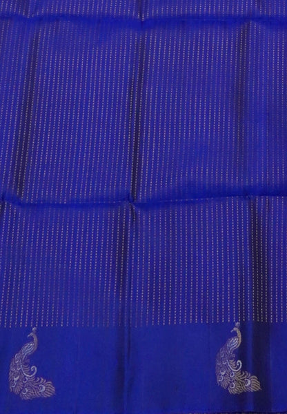 Pure Kanchipuram Silk Saree-Blue with Peacock Buttas
