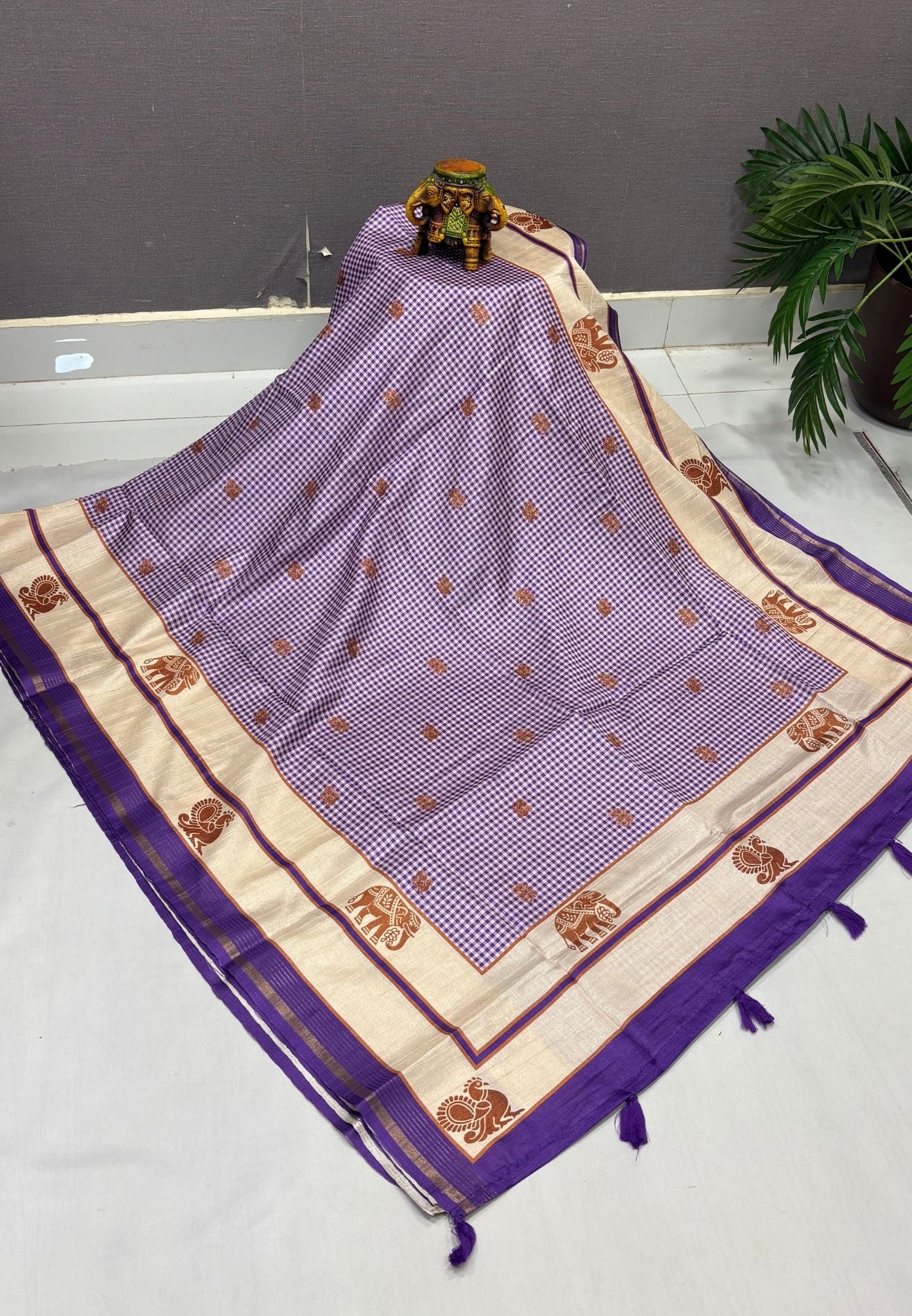 Semi Tussar Saree-Violet with Podi Kattam
