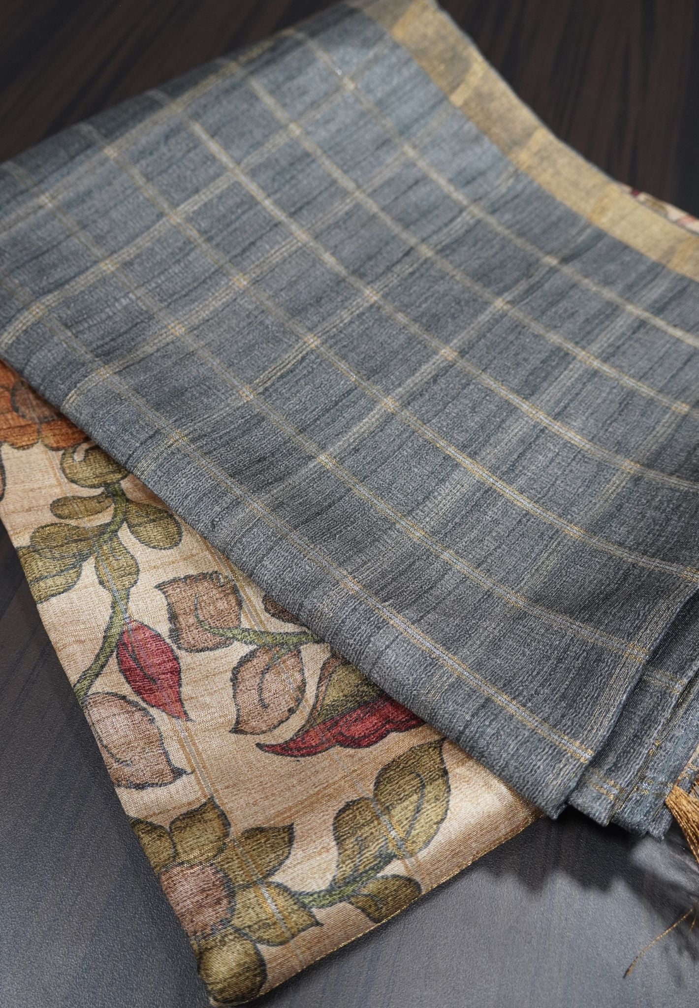 Semi Tussar Saree - Grey
