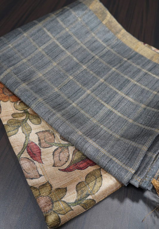 Semi Tussar Saree - Grey