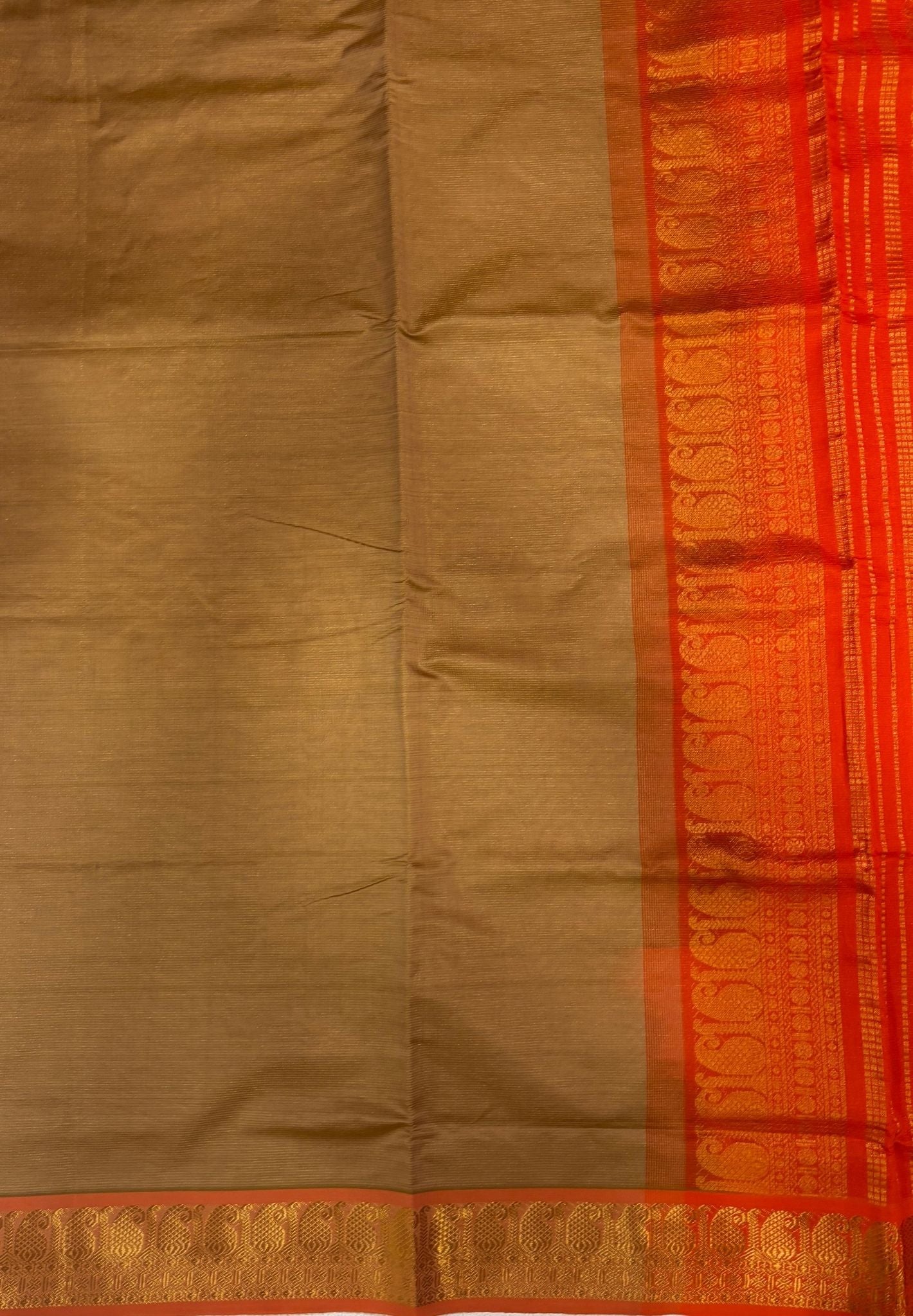 Silk Cotton Saree-Sandal with Contrast Border in Vairaoosi