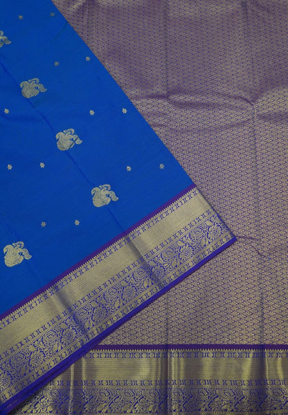 Budget Kanchipuram Saree-Sulphate Blue in Feather Peacock Buttas