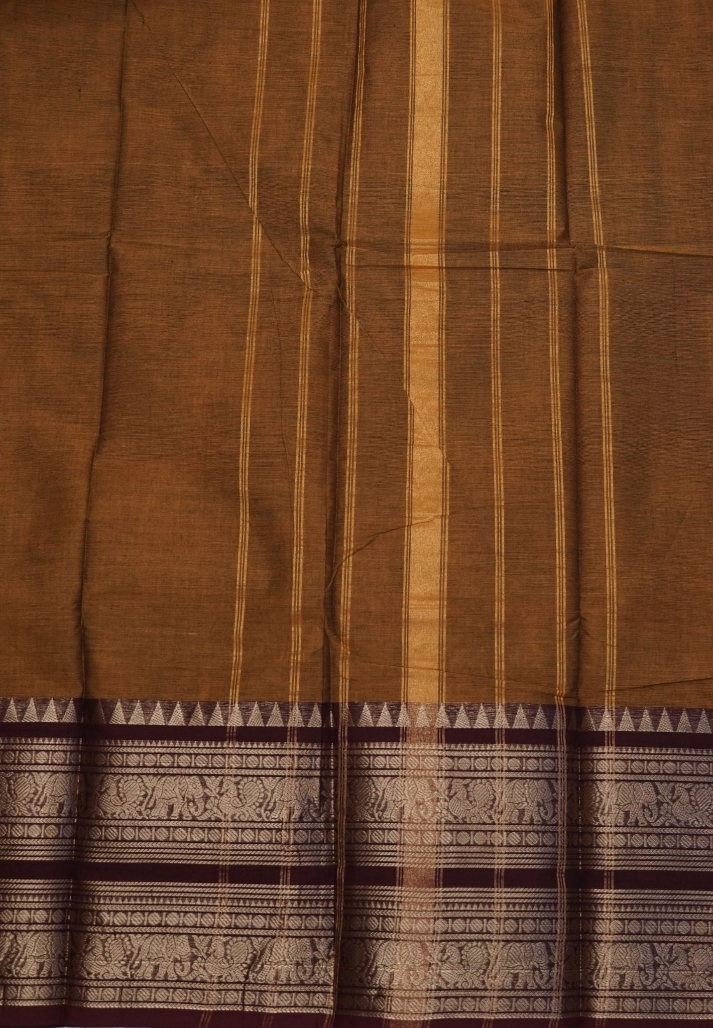 Chettinadu Cotton Saree-Dark Mustard with Double Border
