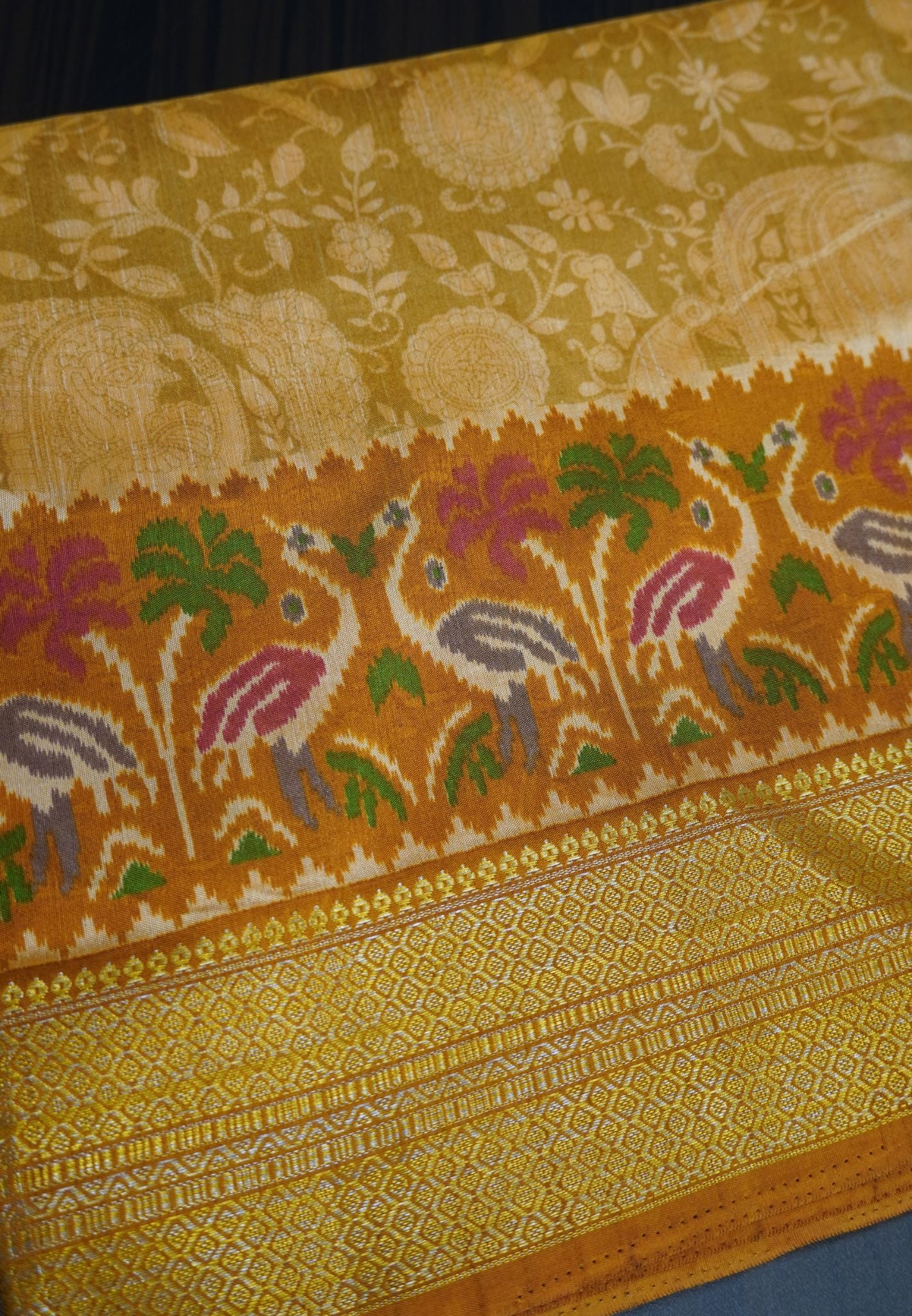 Semi Patola Saree Floral Pattern-Sandal