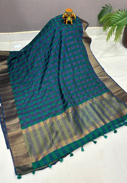 Bamboo Tussar Saree-Green In Palum Pazhamum Border