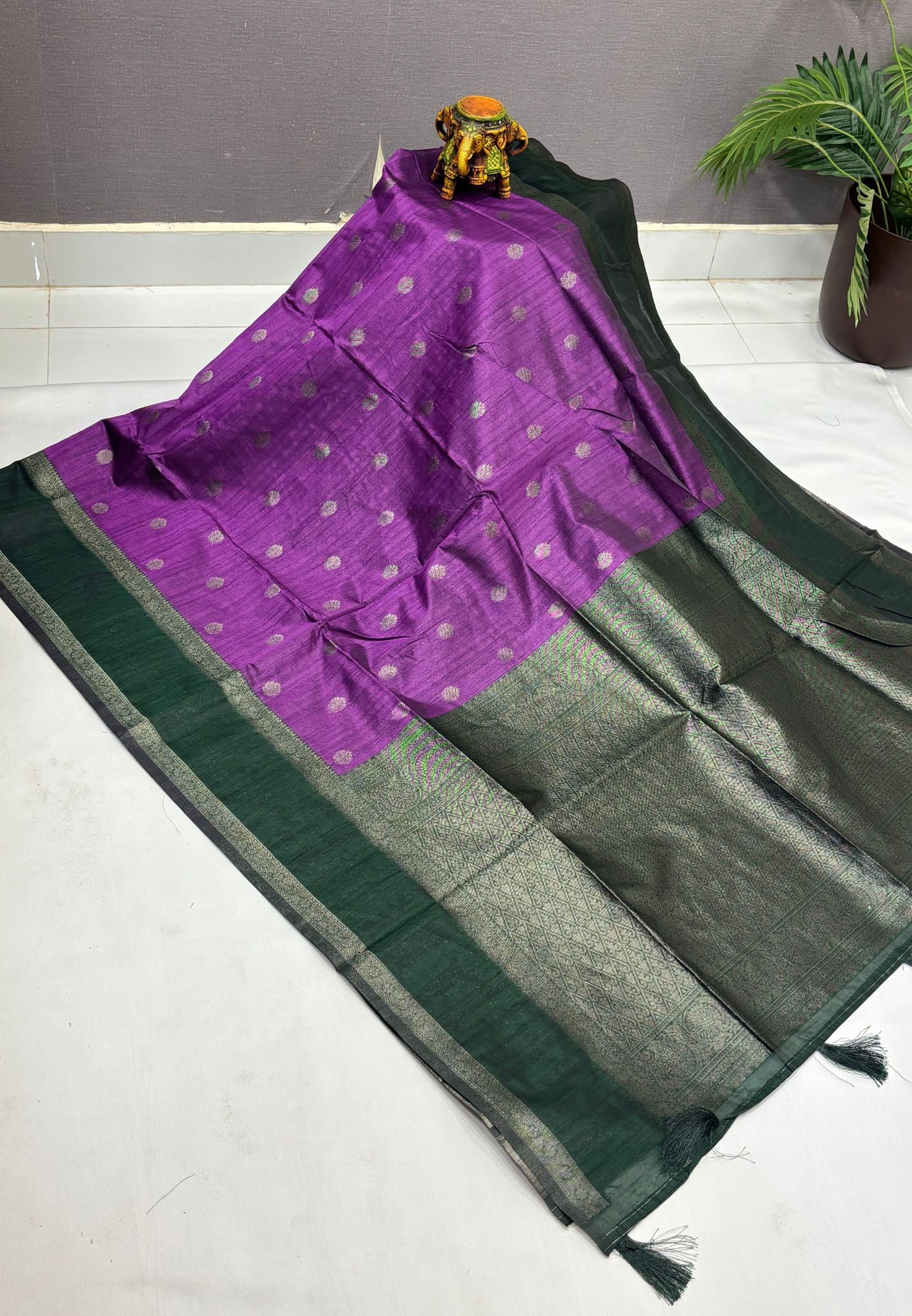 Semi Raw Silk Saree-Purple with Contrast Retapet Border