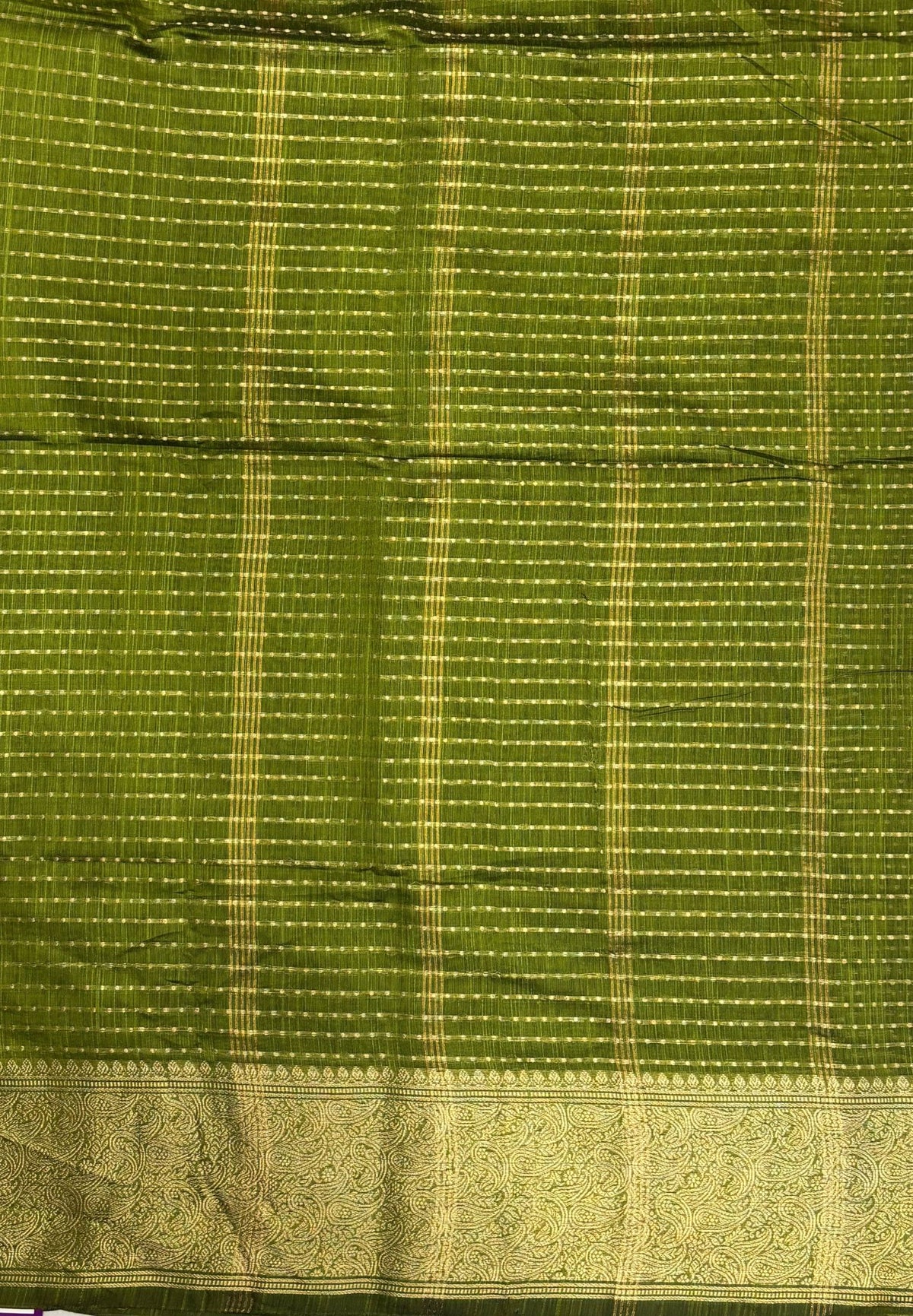 Handloom Cotton Saree-Olive Green in 1000 Butta Pattern