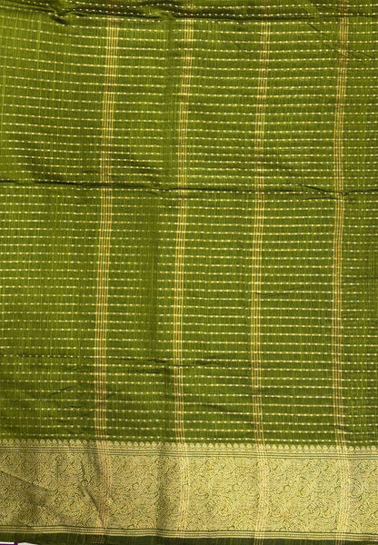 Handloom Cotton Saree-Olive Green in 1000 Butta Pattern