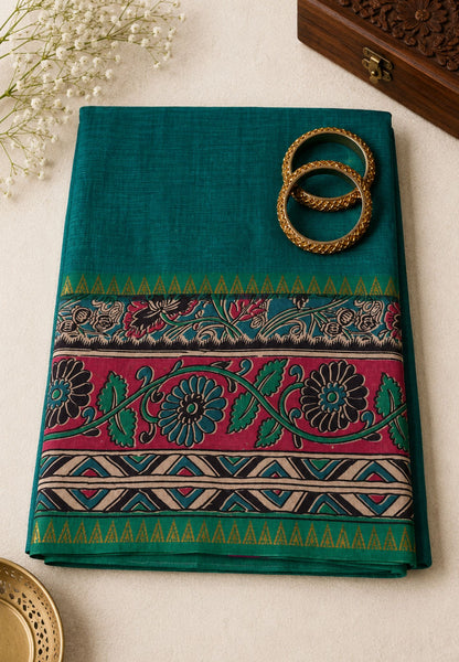 Kalamkari Silk Saree -Peacock Green
