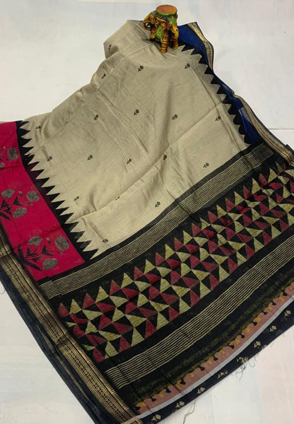 Malai Cotton Saree-Magenta in Triangle Border