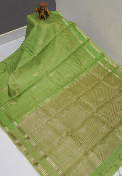 Semi Tussar Saree-Light Green in RainDrop Zari with Retapet Border