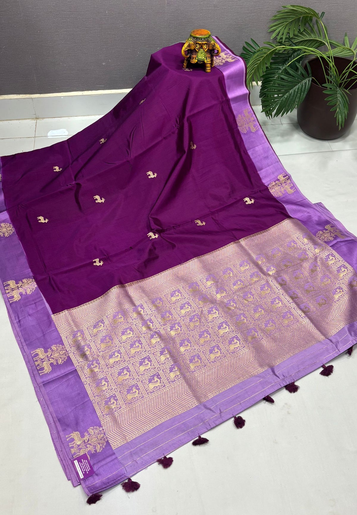 Mulberry Silk Saree-Tone of Purple with Deer Border