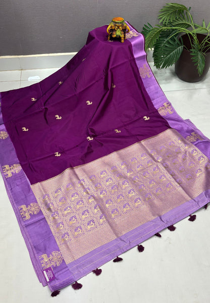 Mulberry Silk Saree-Tone of Purple with Deer Border
