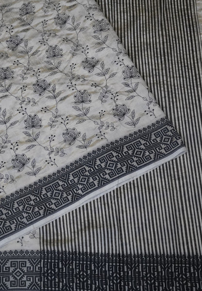 Tussar saree-Off white with floral Embroidery