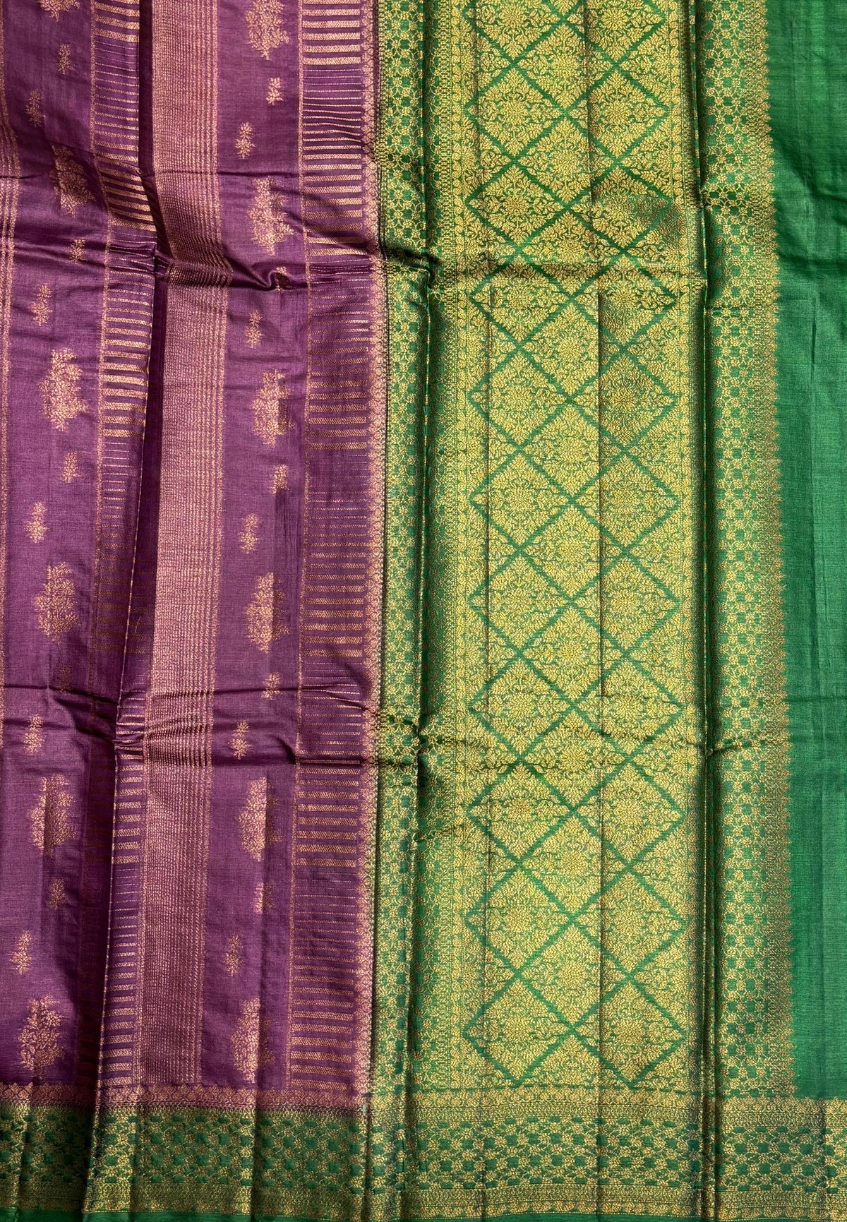 Pure Tussar Saree-Violet In Geometric Diamond Zari With Contrast Border