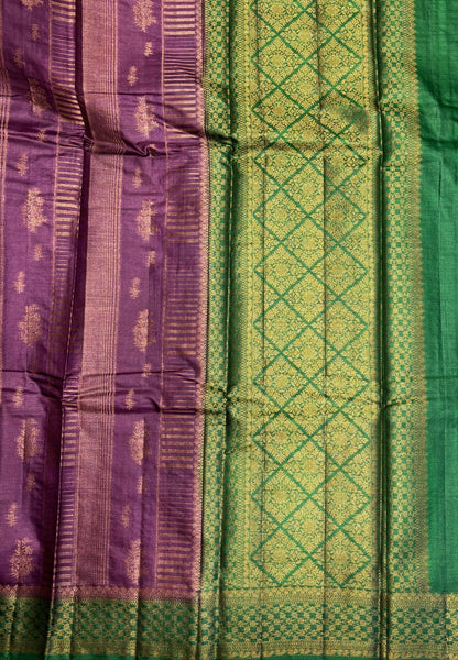 Pure Tussar Saree-Violet In Geometric Diamond Zari With Contrast Border