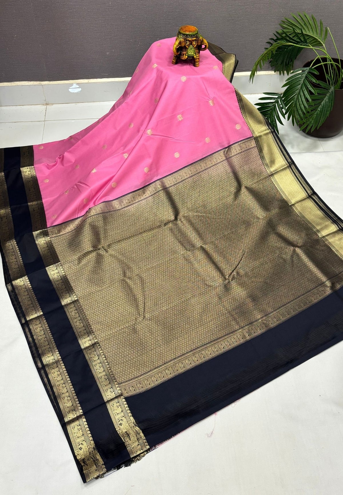 Budget Kanchipuram Saree-Baby Pink with Contrast Border