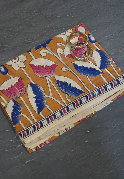 Kalamkari Cotton Saree - Dark Mustard