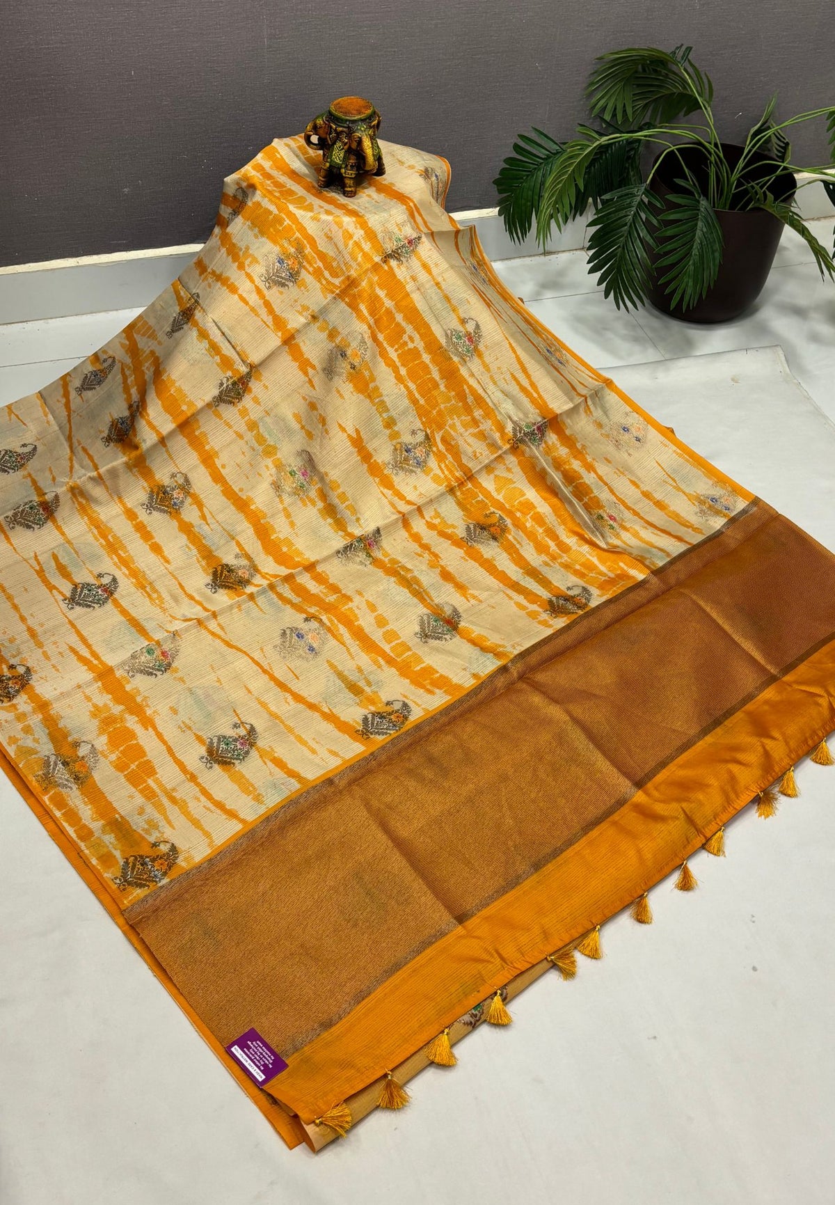 Tussar Saree-Mustard in Leheriya Manga Motif Border