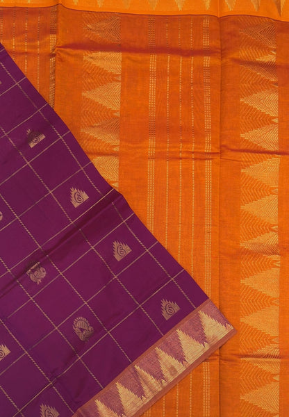 Silk Cotton Saree-Magenta with Contrast Temple Border