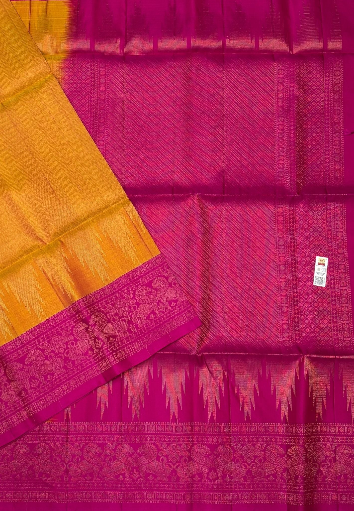 Pure Kanchipuram Silk Saree-Mustard in Yali Zari Border