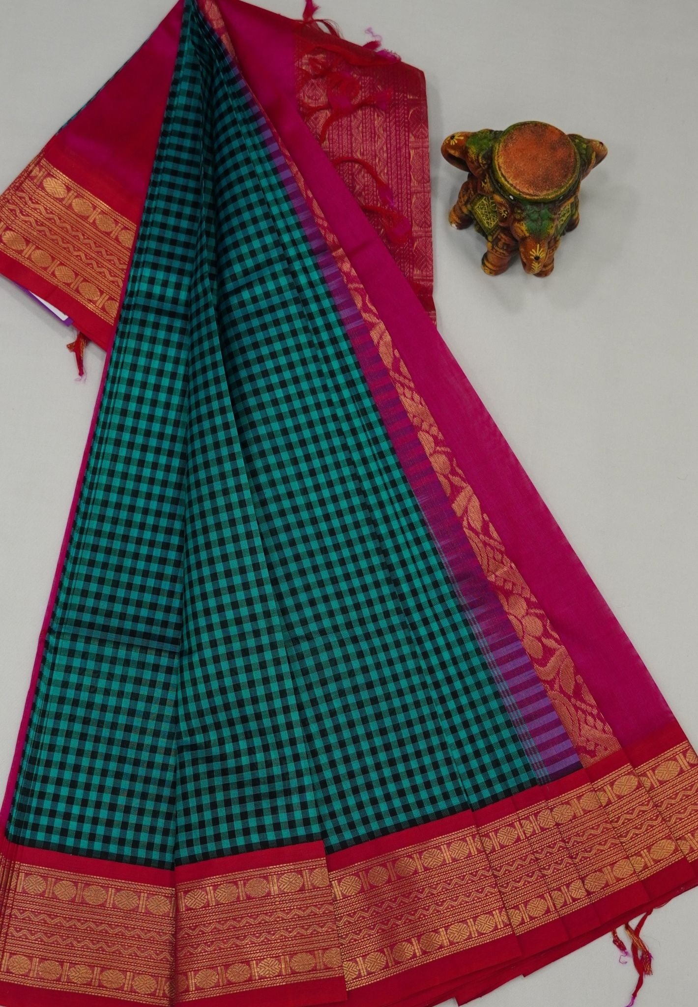 Pure Silk Cotton Saree- Palum Pazhamum Small Checks