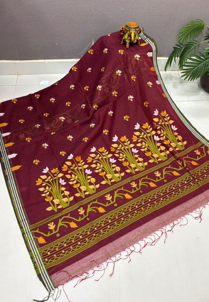 Handloom Cotton Saree-Araku In Lotus Floral Border