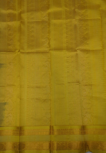 Pure Silk Cotton Saree-Peacock Blue in Golden Zari Checks with Contrast Border
