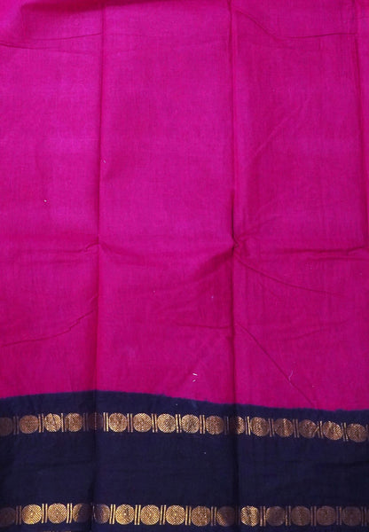 Sungudi Cotton Saree-Rani Pink with Contrast Retapet Border in Kolam Pattern