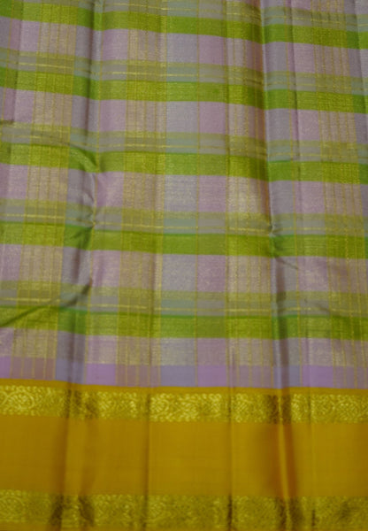 Pure Silk Saree – Mustard Yellow with Contrast Checked Pallu
