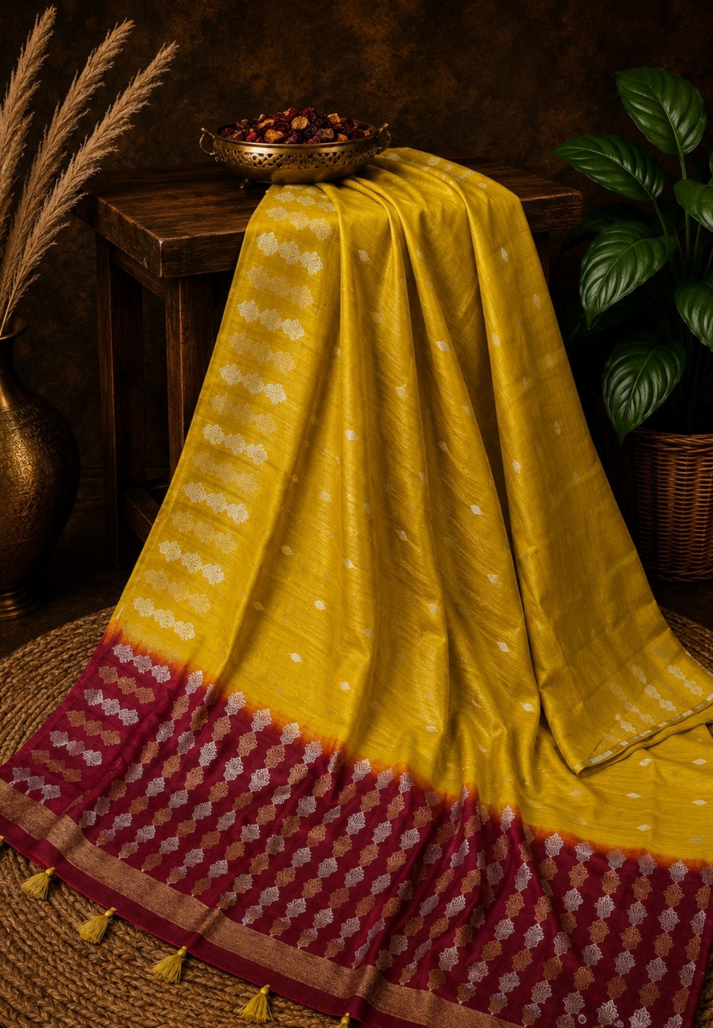 Semi  Tussar Saree - Mehndi Green