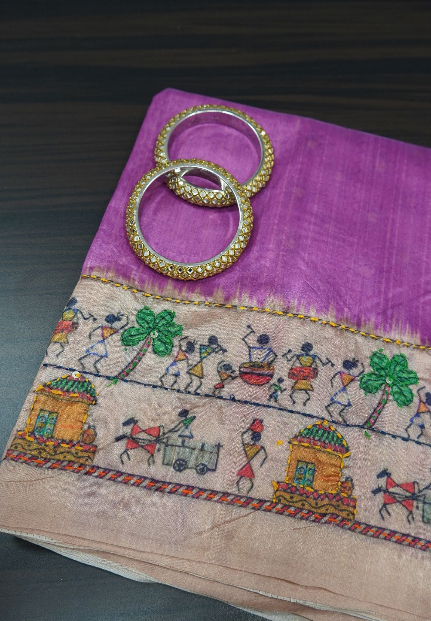 Semi Tussar Saree - Purple