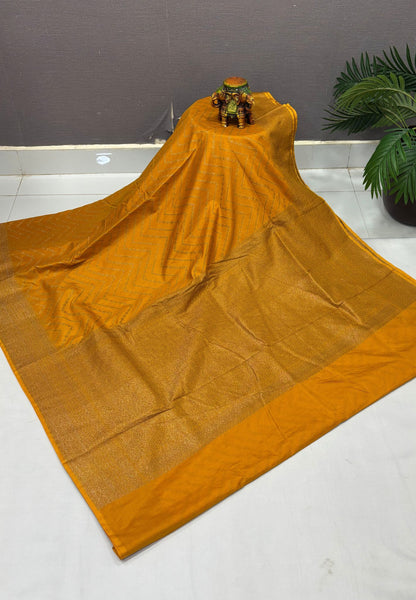 Banarasi Saree-Mustard Yellow In Zigzag Zari Border