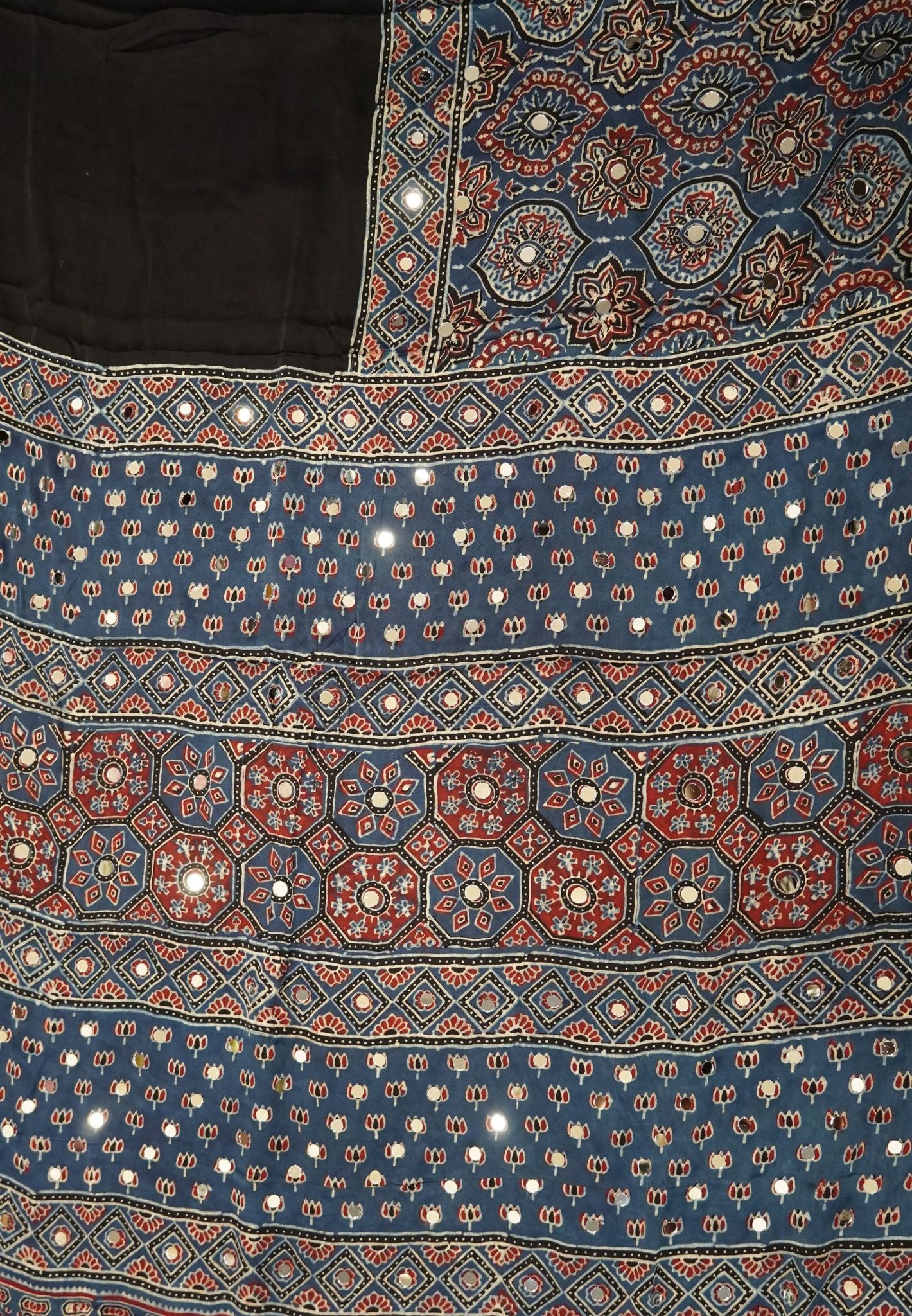 Pure Modal Saree-Black with Mirror Work in Ajrakh Pattern