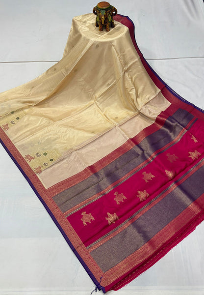 Art Mysore Silk Saree-Sandal with Rajagopuram Zari Border