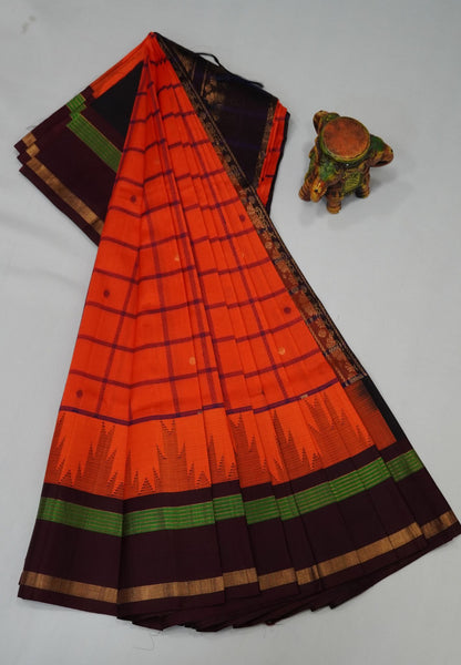 Pure Silk Cotton Saree-Orange