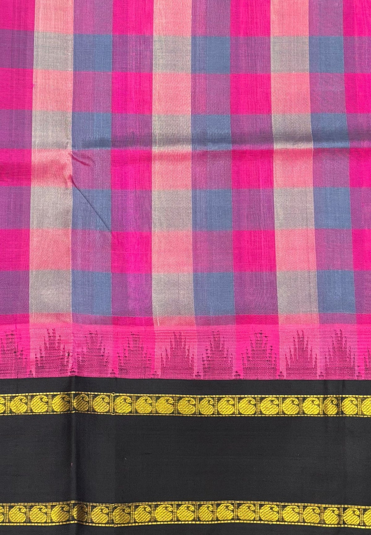 Pure Silk Cotton Saree–Pink in Checked Zari with Contrast Border