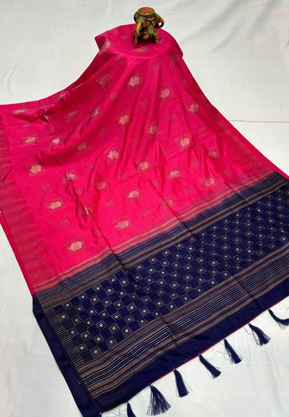 Chanderi Saree-Pinkish Red with Zari Lines